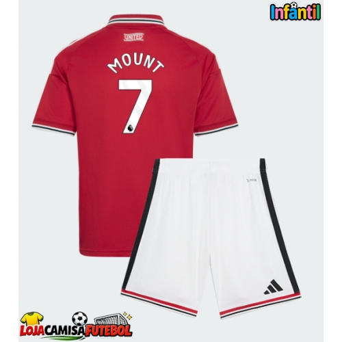 Camisa de Futebol Manchester United Mason Mount #7 Equipamento Principal Infantil 2026-27 Manga Curta (+ Calças curtas)